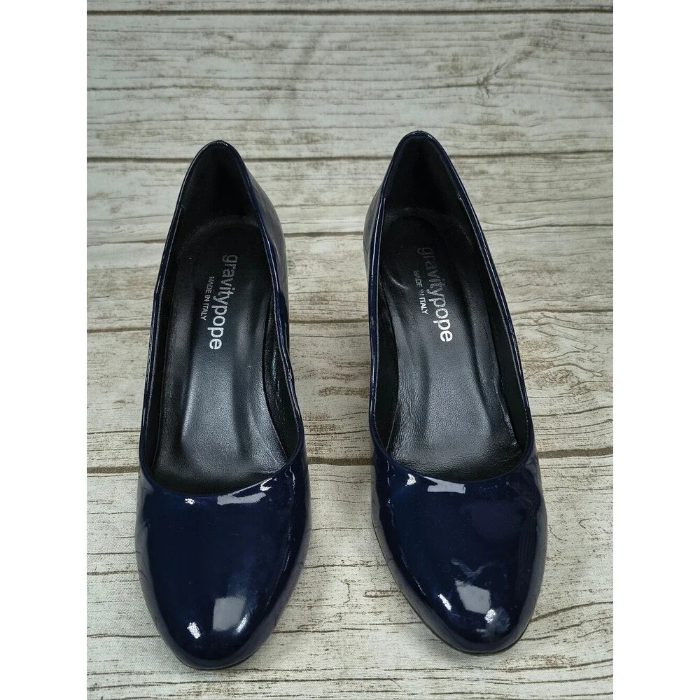 Gravitypope Navy Blue Patent Leather Block Heels Size 39